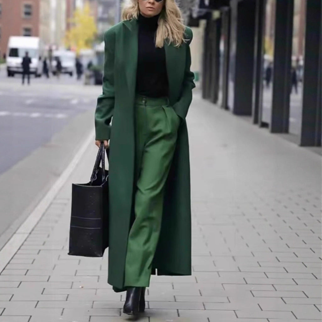 Manteau Long à Double Boutonnage pour Femme avec Poches Profondes