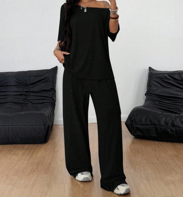 Ensemble de lounge décontracté pour femmes en jersey doux avec pantalon palazzo ample et top oversize sans manches Echoarchiv