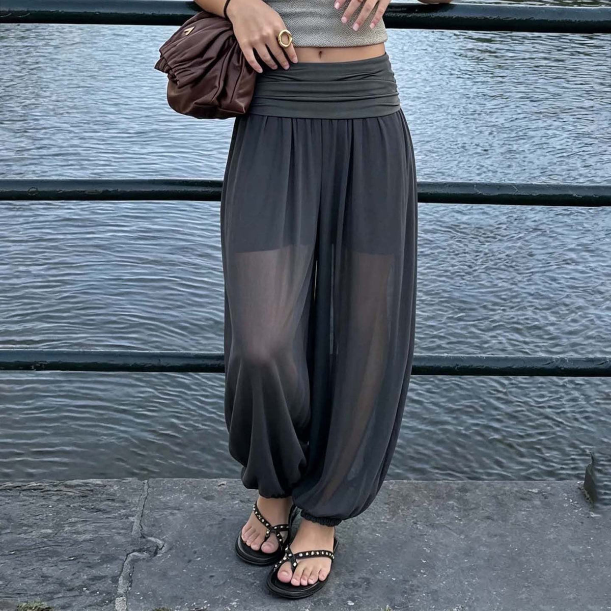 Pantalon Harem pour femmes en taille large avec ceinture repliable et bas de jambe élastiques Echo Archiv