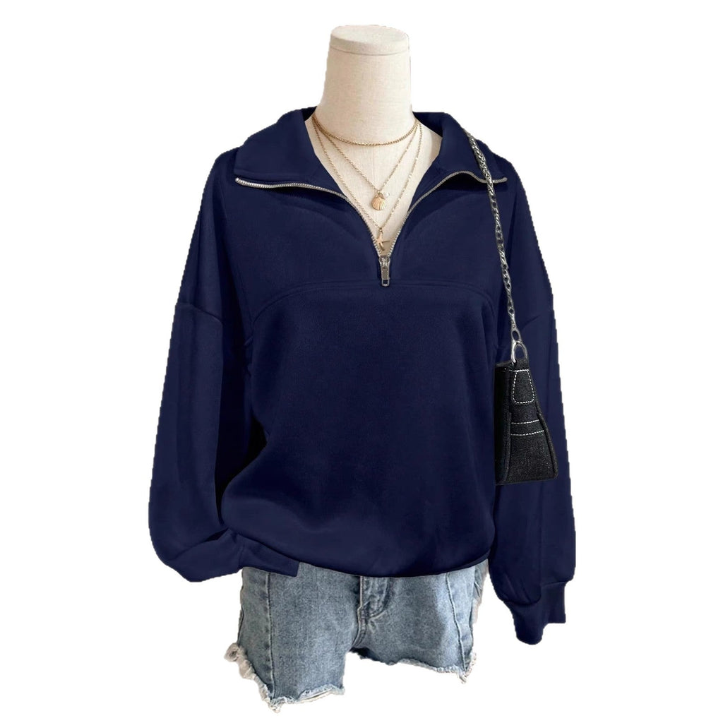 Sweatshirt oversize pour femmes avec demi-fermeture éclair, col montant et manches ballon Echo Archiv
