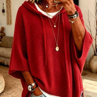 Poncho en tricot oversized avec capuche et manches courtes pour femmes Echo Archiv