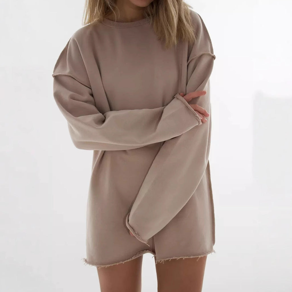 Sweatshirt oversized pour femmes avec ourlet effiloché et manches allongées