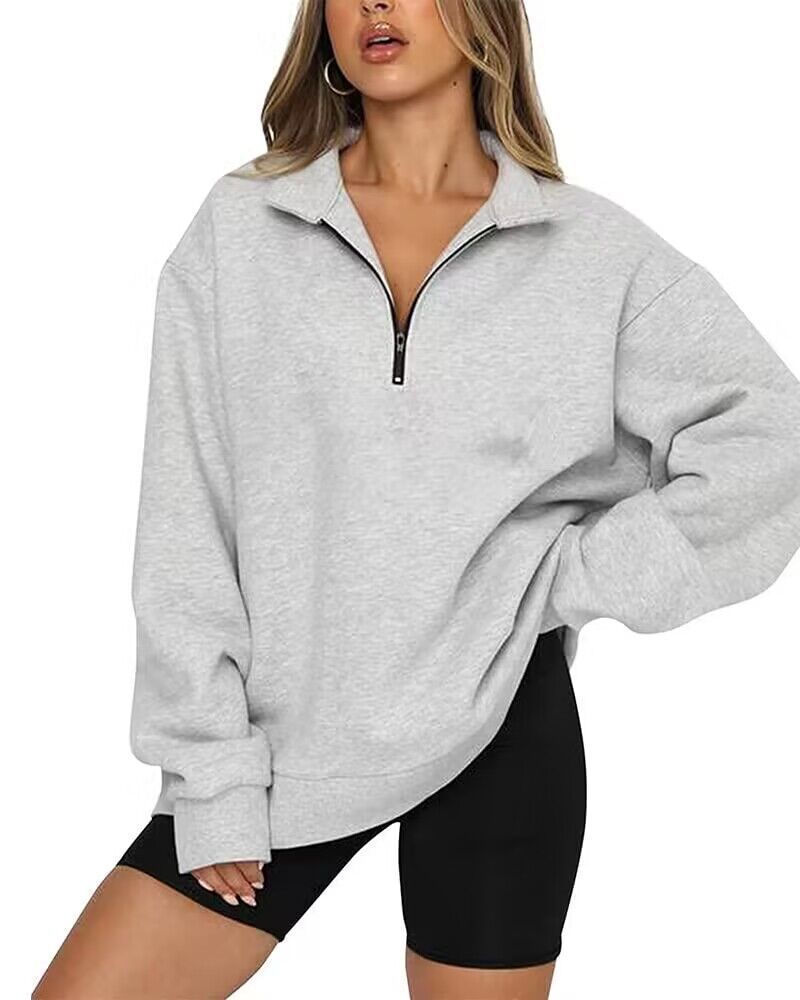 Sweatshirt oversized pour femmes avec demi-zip, doublure en polaire douce et poche kangourou Echo Archiv