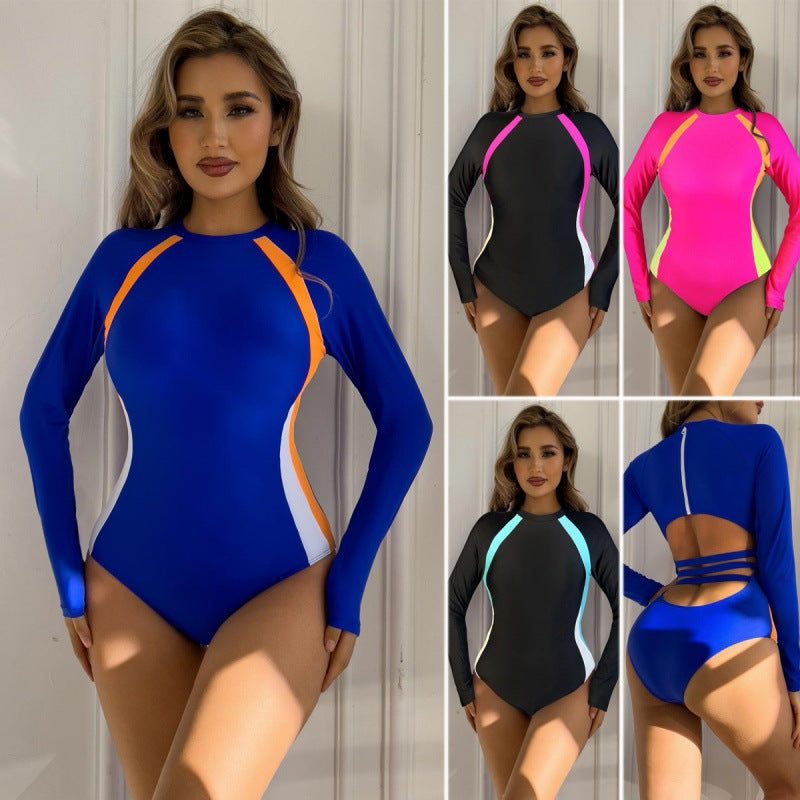 Maillot de bain à manches longues pour femmes avec accents sportifs et modernes R&B