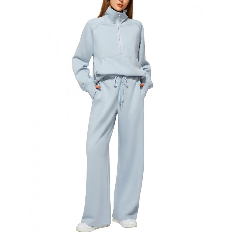 Ensemble de lounge pour femmes en deux parties avec demi-zip, col montant et pantalon palazzo ample Echoarchiv