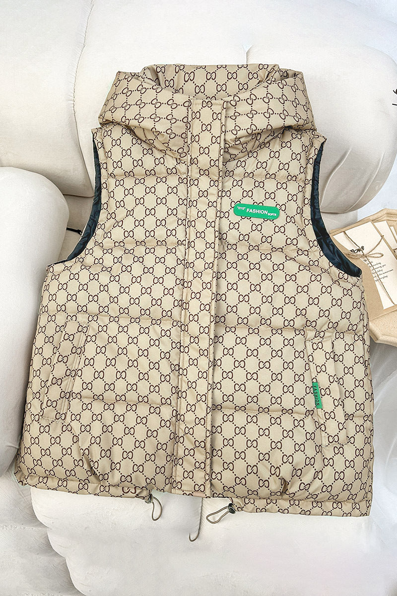 Gilet à capuche matelassé pour femmes avec impression logo intégrale, isolation rembourrée, ourlet ajustable et poches zippées dissimulées Echo Archiv