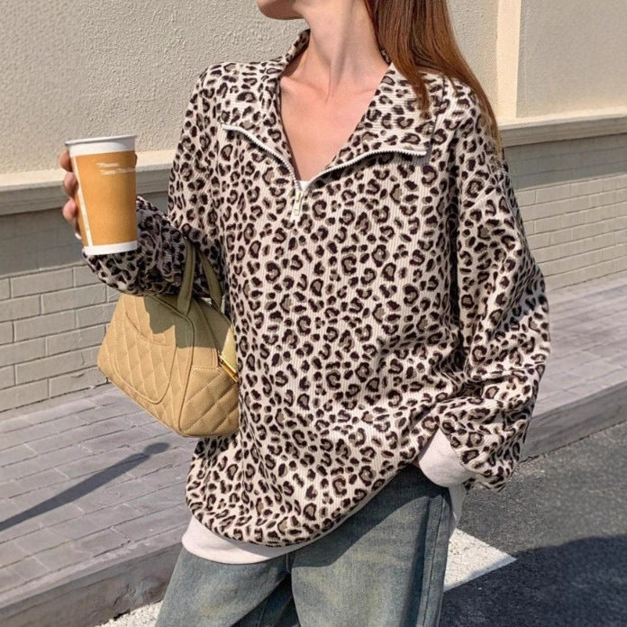 Pull oversized à motifs pour femmes avec col montant Echoarchiv