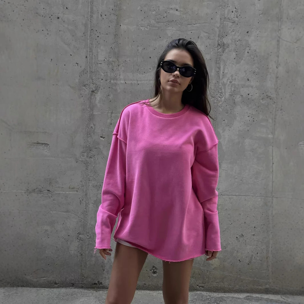 Sweatshirt oversized pour femmes avec ourlet effiloché et manches allongées