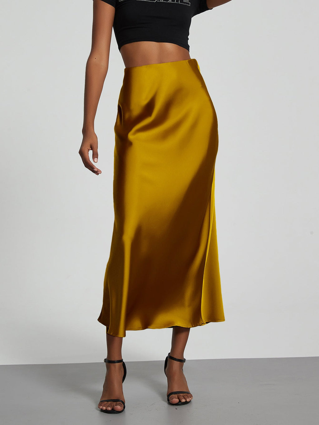 Jupe en Satin Stretch Élégante pour Femmes avec Taille Haute et Coupe Flottante R&B