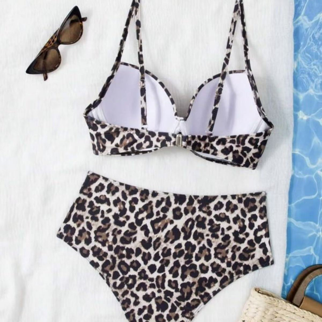 Ensemble de bikini taille haute pour femmes avec haut rembourré et motif animal R&B