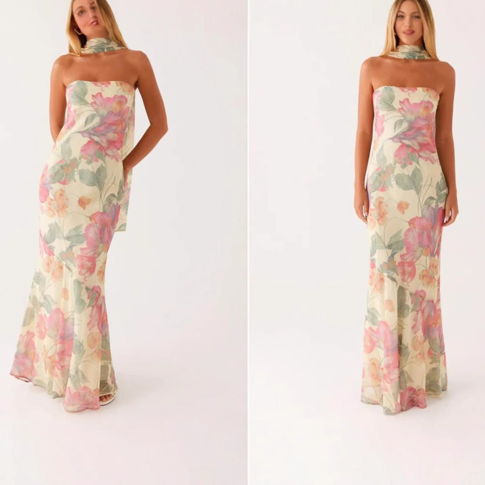 Robe de soirée élégante à manches longues pour femmes avec design floral Heidi-Mode