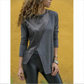 T-shirt long asymétrique pour femmes avec overlay en simili cuir et tricot côtelé Echo Archive