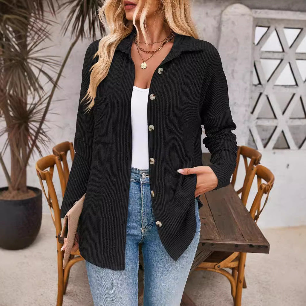 Veste Chemise Oversize à Rayures pour Femmes avec Boutonnage Complet et Col de Chemise Echoarchiv