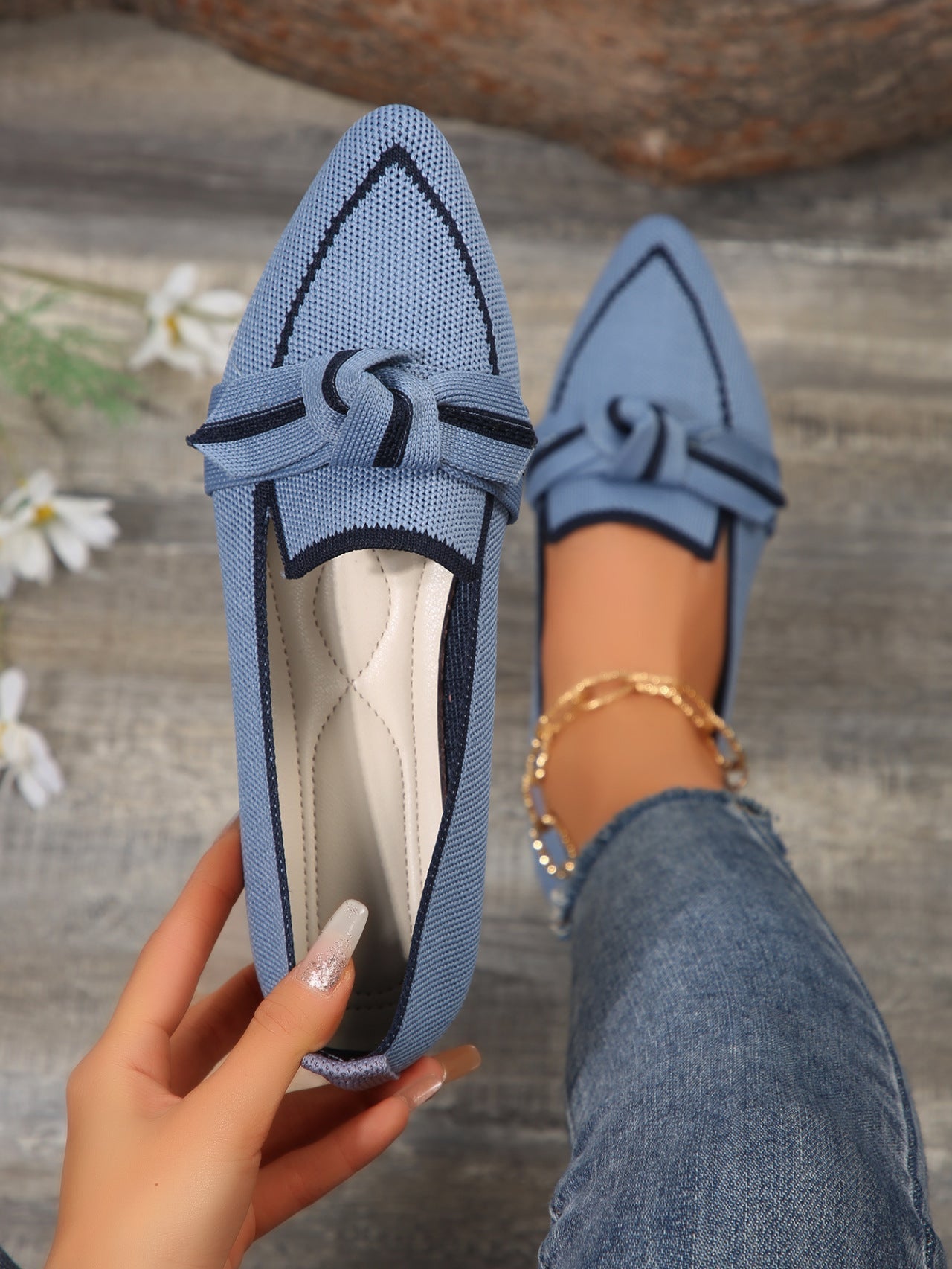 Ballerines à brides pour femmes avec détails en nœuds et tige respirante R&B