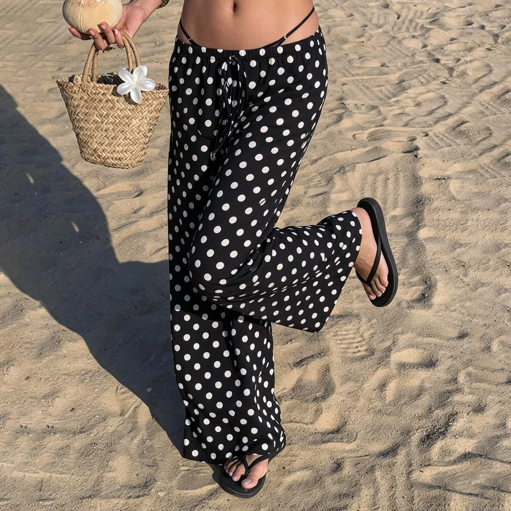 Pantalon Palazzo large pour femmes avec taille élastique et motif à pois Echo Archiv
