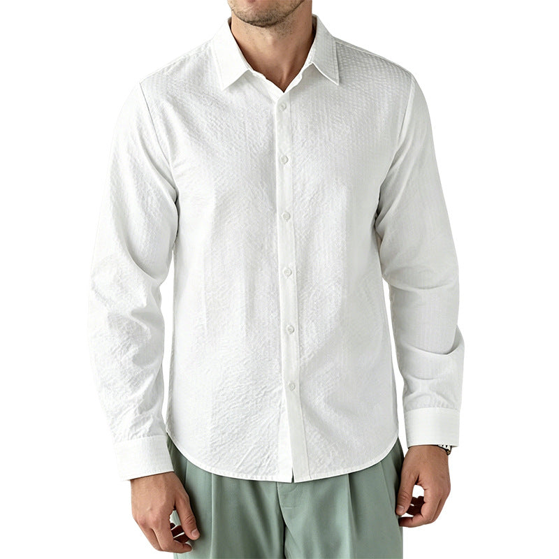 Chemise structurée en coton-lin pour hommes avec col Kent et ourlet arrondi Echoarchiv