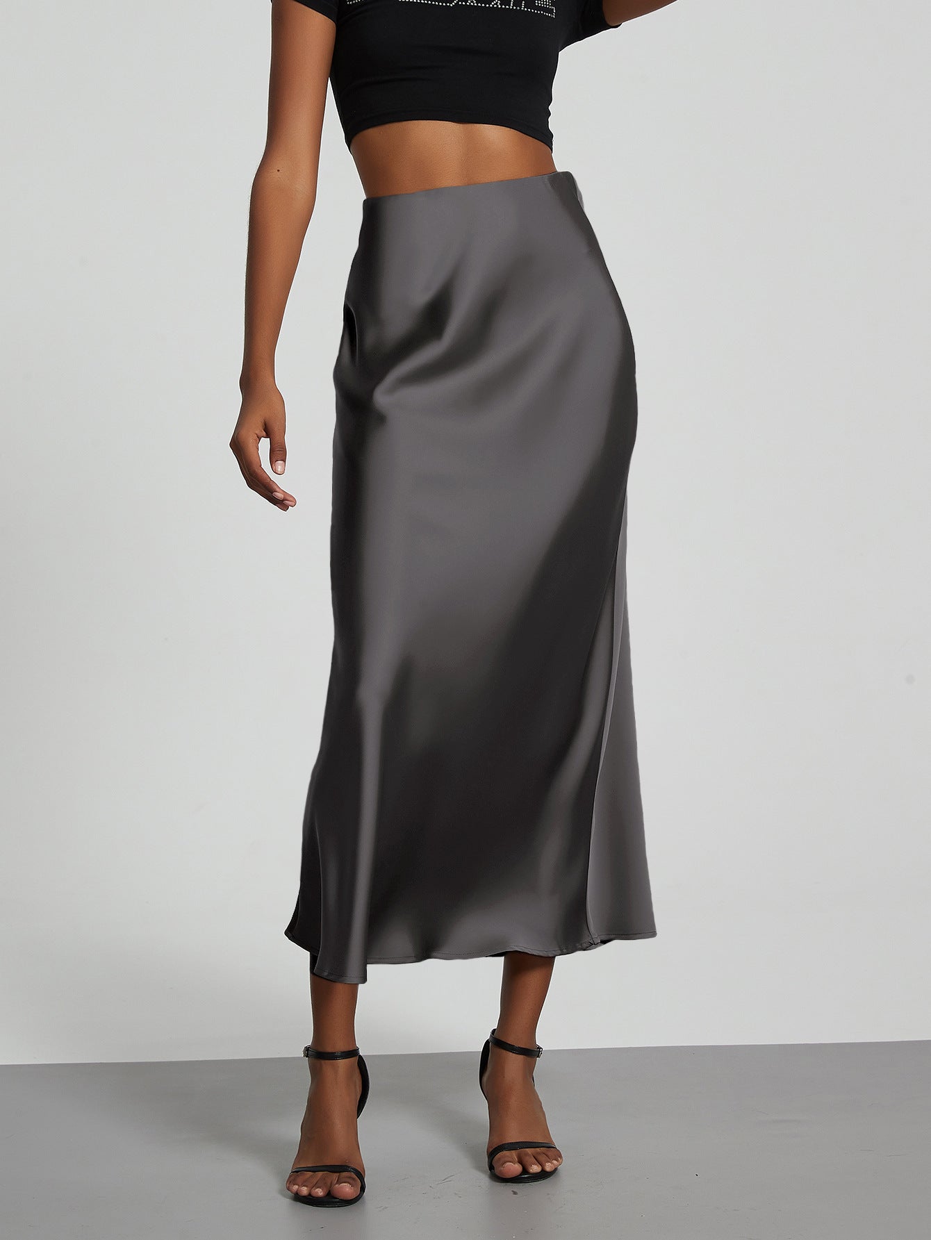 Jupe en Satin Stretch Élégante pour Femmes avec Taille Haute et Coupe Flottante R&B