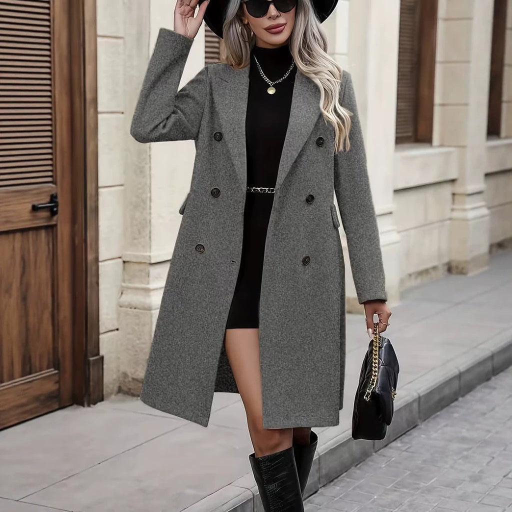 Manteau en laine élégant à double boutonnage pour femmes