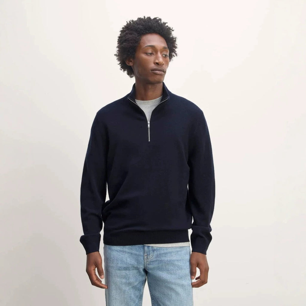 Pull Troyer pour hommes en mélange de merino avec fermeture éclair courte, ourlet côtelé - Echo Archiv