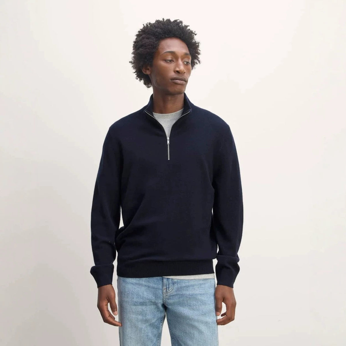 Pull Troyer pour hommes en mélange de merino avec fermeture éclair courte, ourlet côtelé - Echo Archiv
