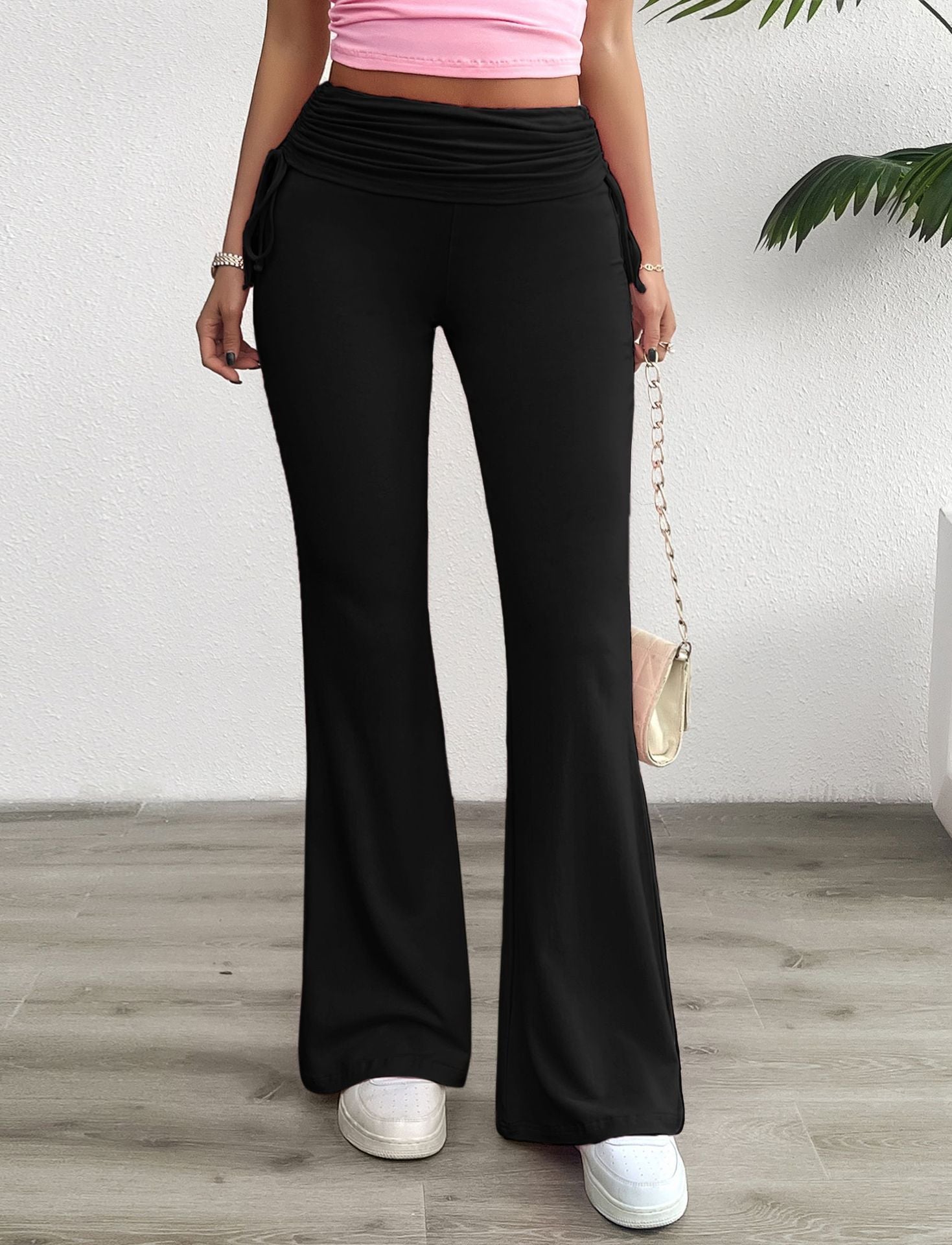 Pantalon Palazzo-Lounge pour femmes en jersey doux avec ceinture repliée, cordons latéraux et jambe évasée Echo Archiv