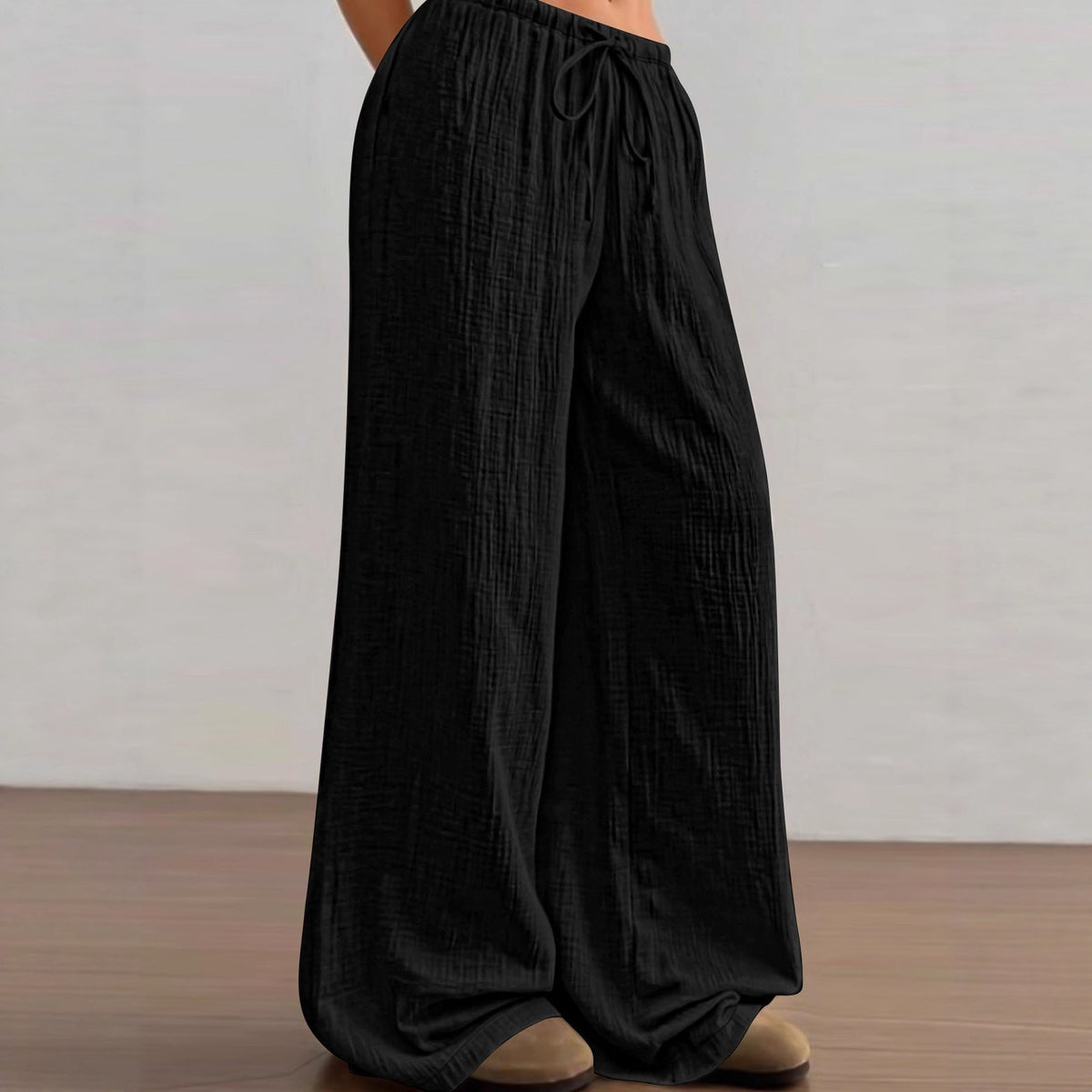 Pantalon palazzo en coton gaze fluide pour femmes avec taille élastique et cordon de serrage Echoarchiv