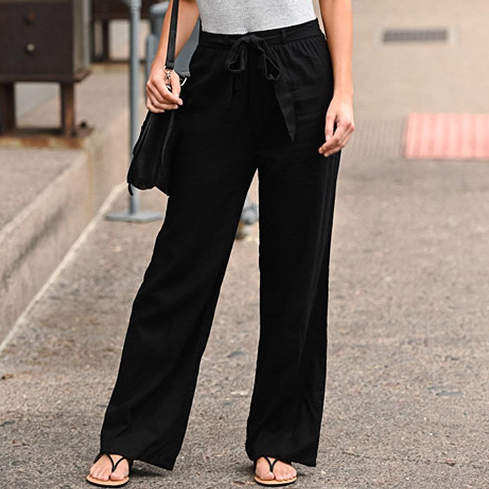 Pantalon large de lounge pour femmes avec taille élastique haute et cordon décoratif