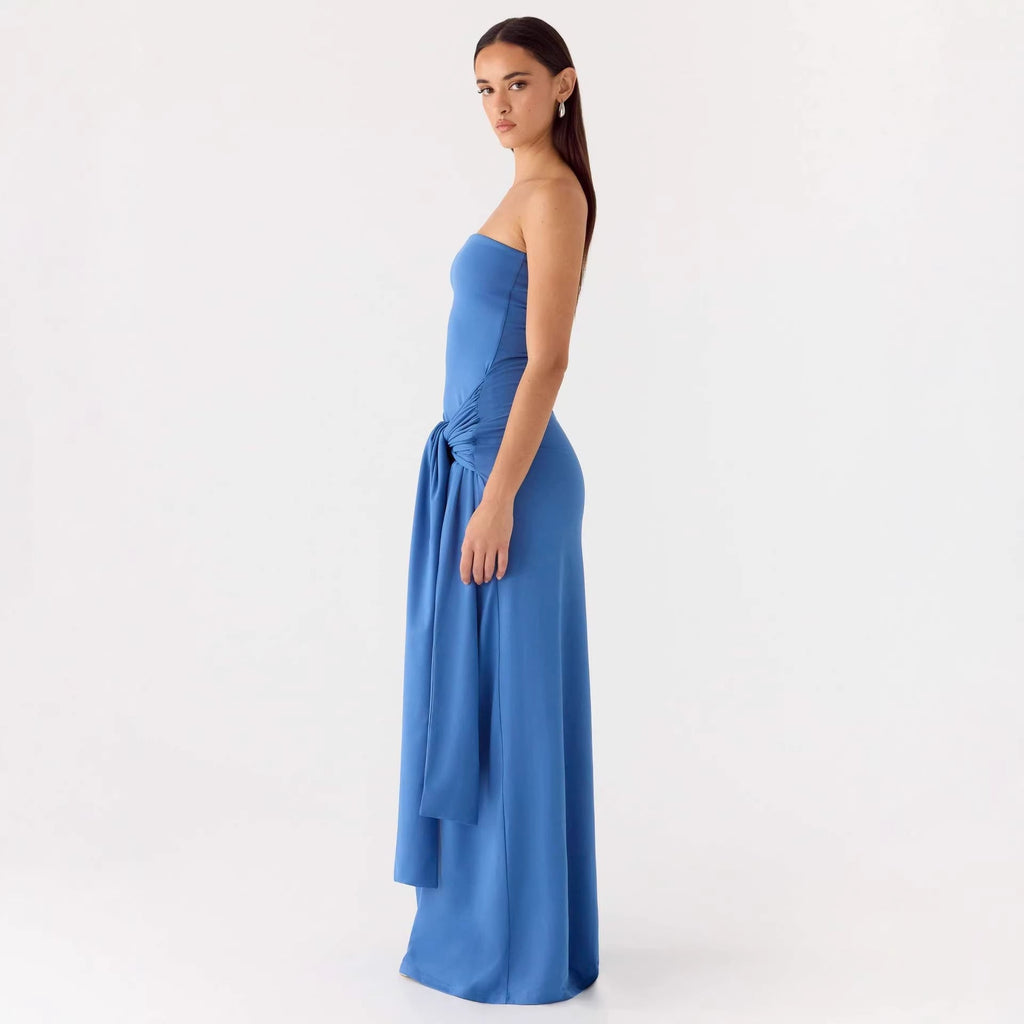 Robe Maxi Sans Bretelles pour Femmes avec Détail Enveloppant Élégant R&B