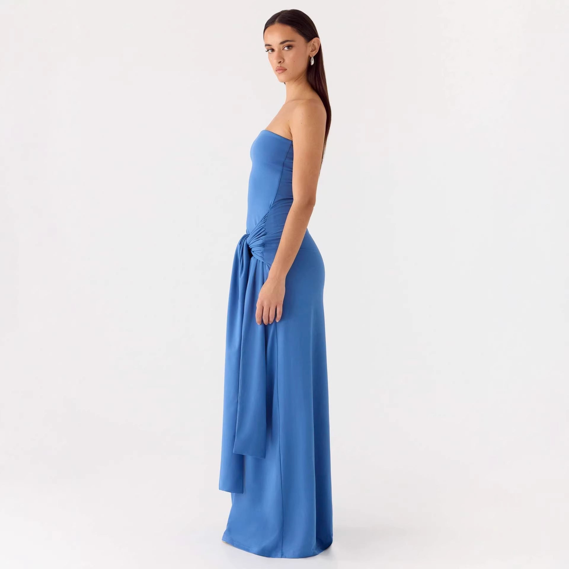 Robe Maxi Sans Bretelles pour Femmes avec Détail Enveloppant Élégant R&B