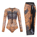 Combinaison de surf à manches longues pour femmes avec un design graphique artistique et zip R&B