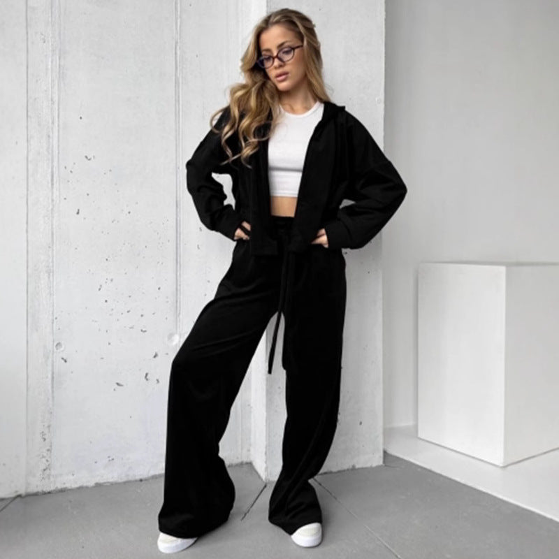 Ensemble en velours doux pour femmes avec veste à capuche et pantalon de jogging ample Echo Archive