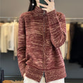 Veste en tricot pour femmes avec fermeture éclair et col montant