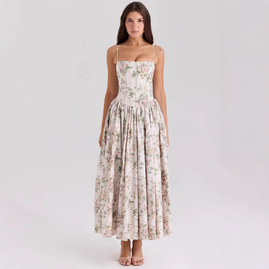 Robe corset cintrée pour femmes avec bretelles spaghetti et jupe évasée R&B
