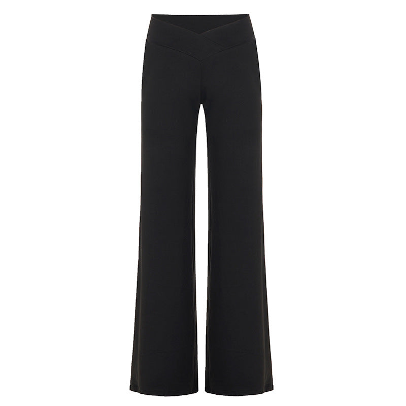 Pantalon Palazzo large pour femmes avec couture de taille en V et jersey stretch élastique Echo Archiv