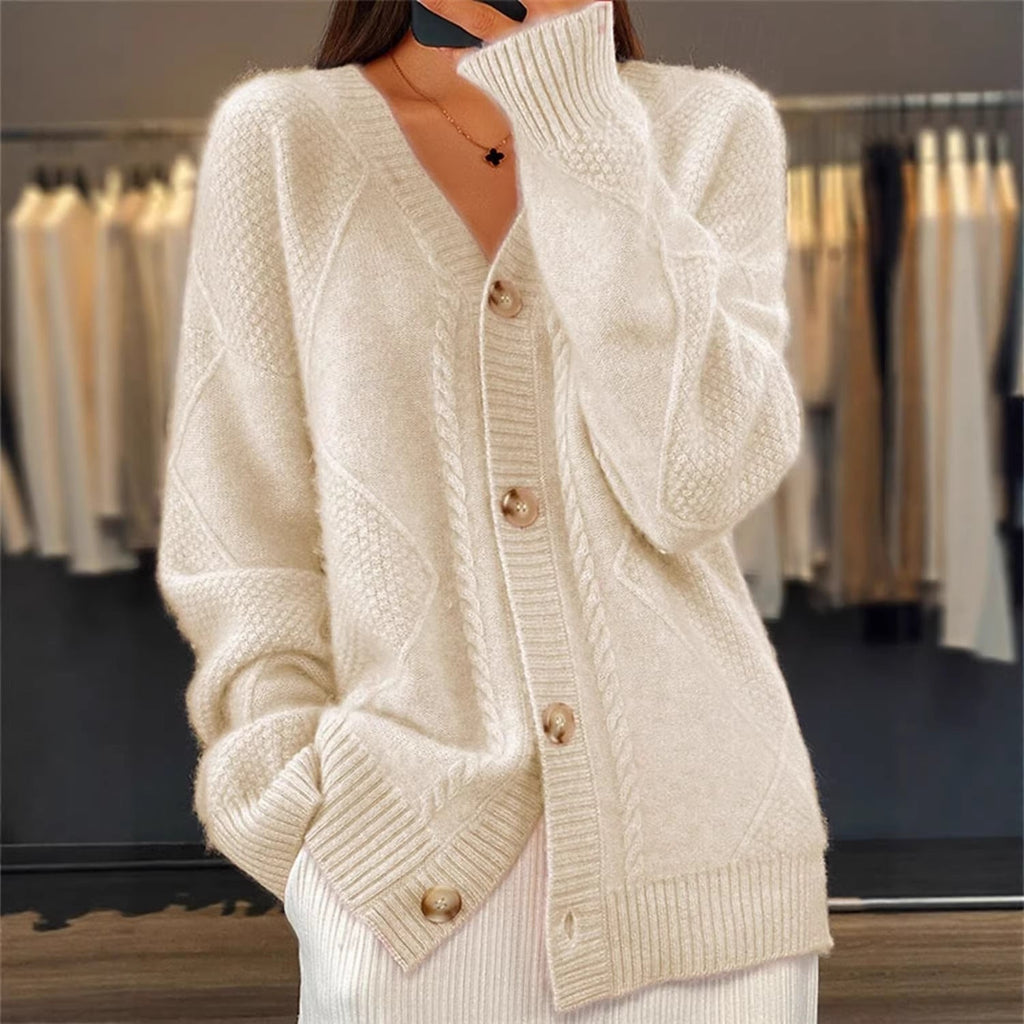 Cardigan en tricot oversize pour femmes avec motif en relief, décolleté en V et boutons en nacre Echo Archiv