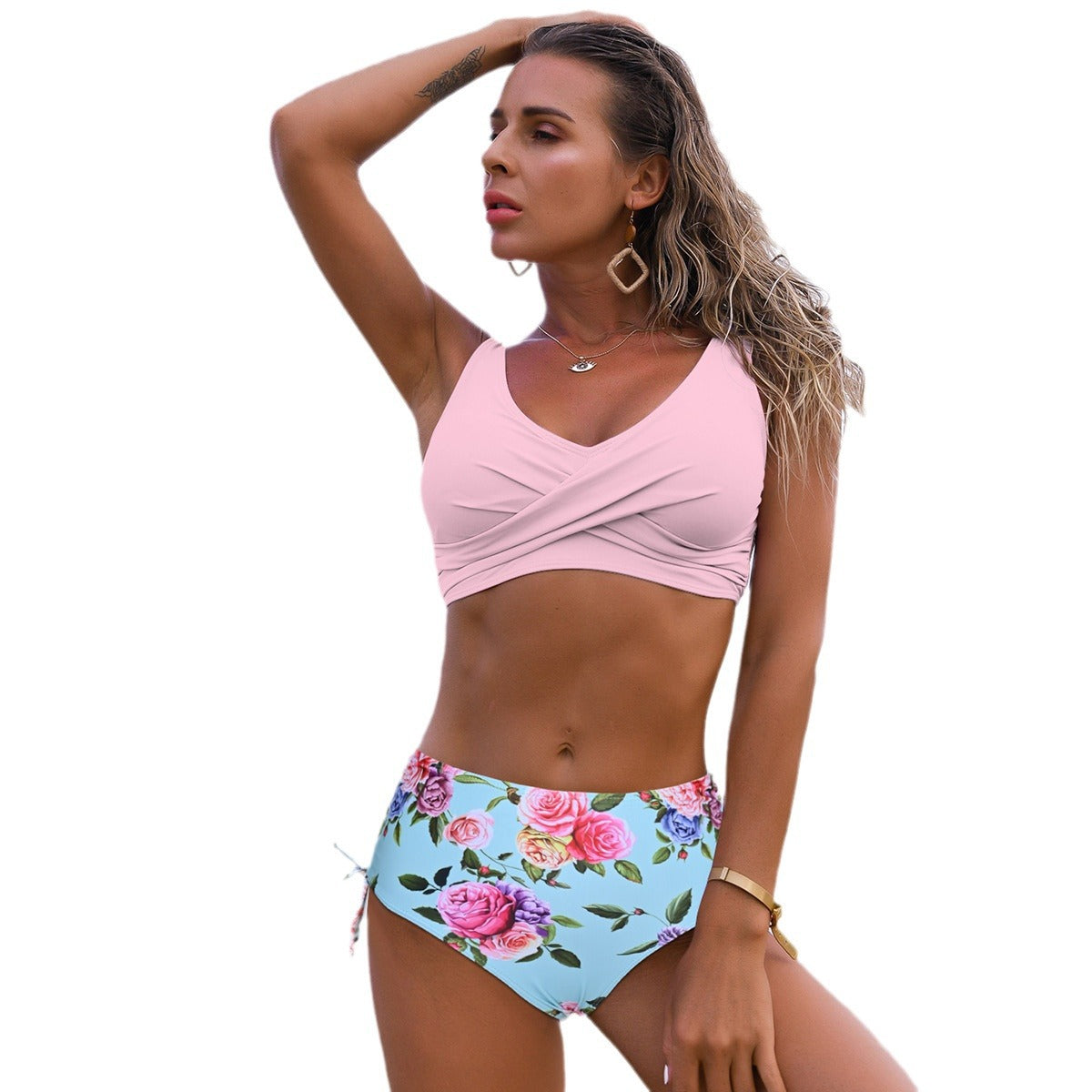 Ensemble Tankini Femme avec bas floral et haut drapé décontracté Echo Archiv