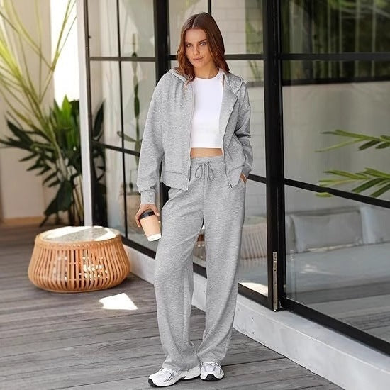 Ensemble de lounge pour femmes en deux parties avec veste à capuche zippée et pantalon large à taille haute en tissu sweat Echo Archiv