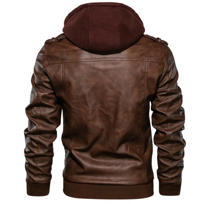 Veste de biker en simili cuir pour hommes avec capuche amovible, col montant, épaulettes et multiples poches zippées Echo Archiv