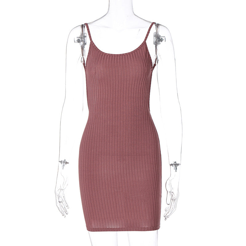 Robe moulante à côtes pour femmes avec bretelles spaghetti réglables Heidi-Mode