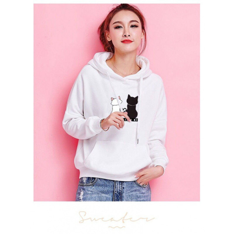 Sweat à capuche pour femmes avec imprimé de chat, coupe décontractée et poche kangourou Echo Archive
