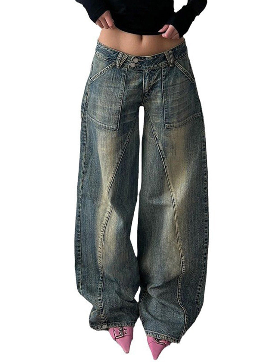Jeans baggy taille basse pour femmes avec des panneaux en V marquants et des poches avant plaquées Echo Archiv