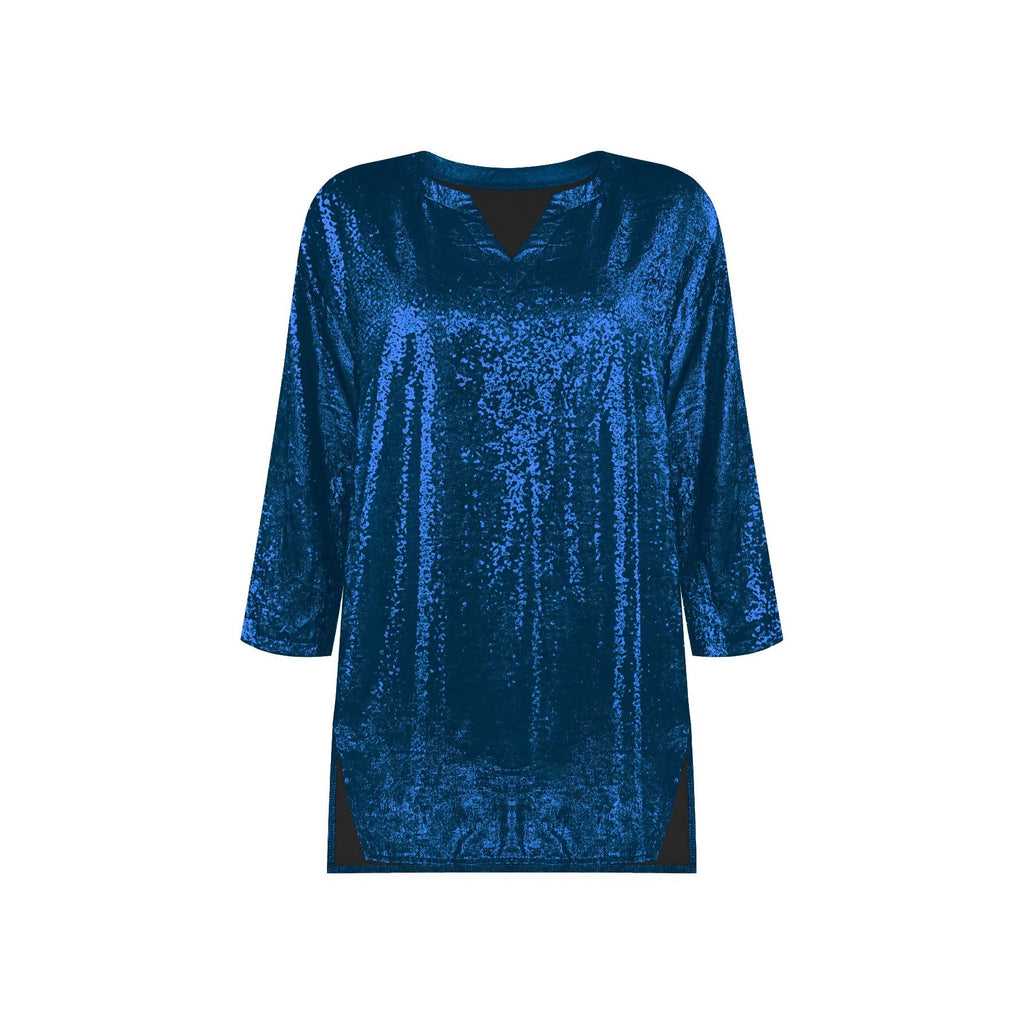 Tunique oversize brillante pour femmes avec décolleté en V et fentes latérales Echoarchiv