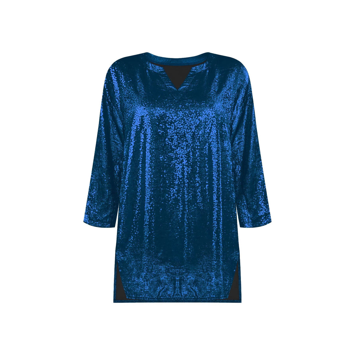 Tunique-blouse scintillante pour femmes avec décolleté en V, manches chauve-souris et fentes latérales Echoarchiv