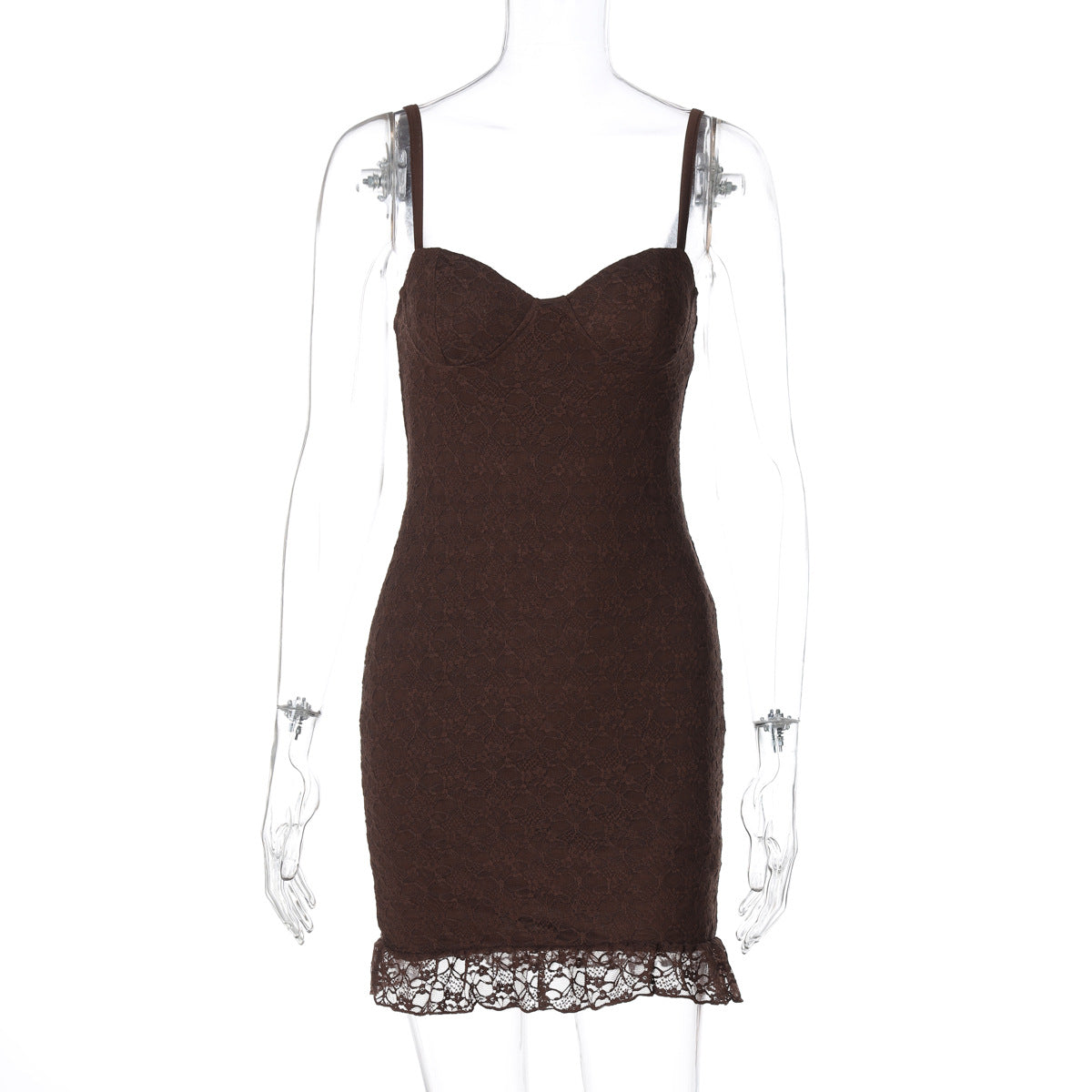 Robe en dentelle ajustée pour femmes avec décolleté bustier séduisant et ourlet décoratif - Mode Heidi