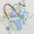 Bikini triangle pour femmes avec motif à carreaux et liens raffinés R&B