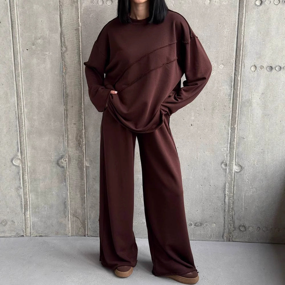 Ensemble lounge oversize doux pour femmes avec coutures décoratives diagonales et pantalon palazzo extra large Echo Archive
