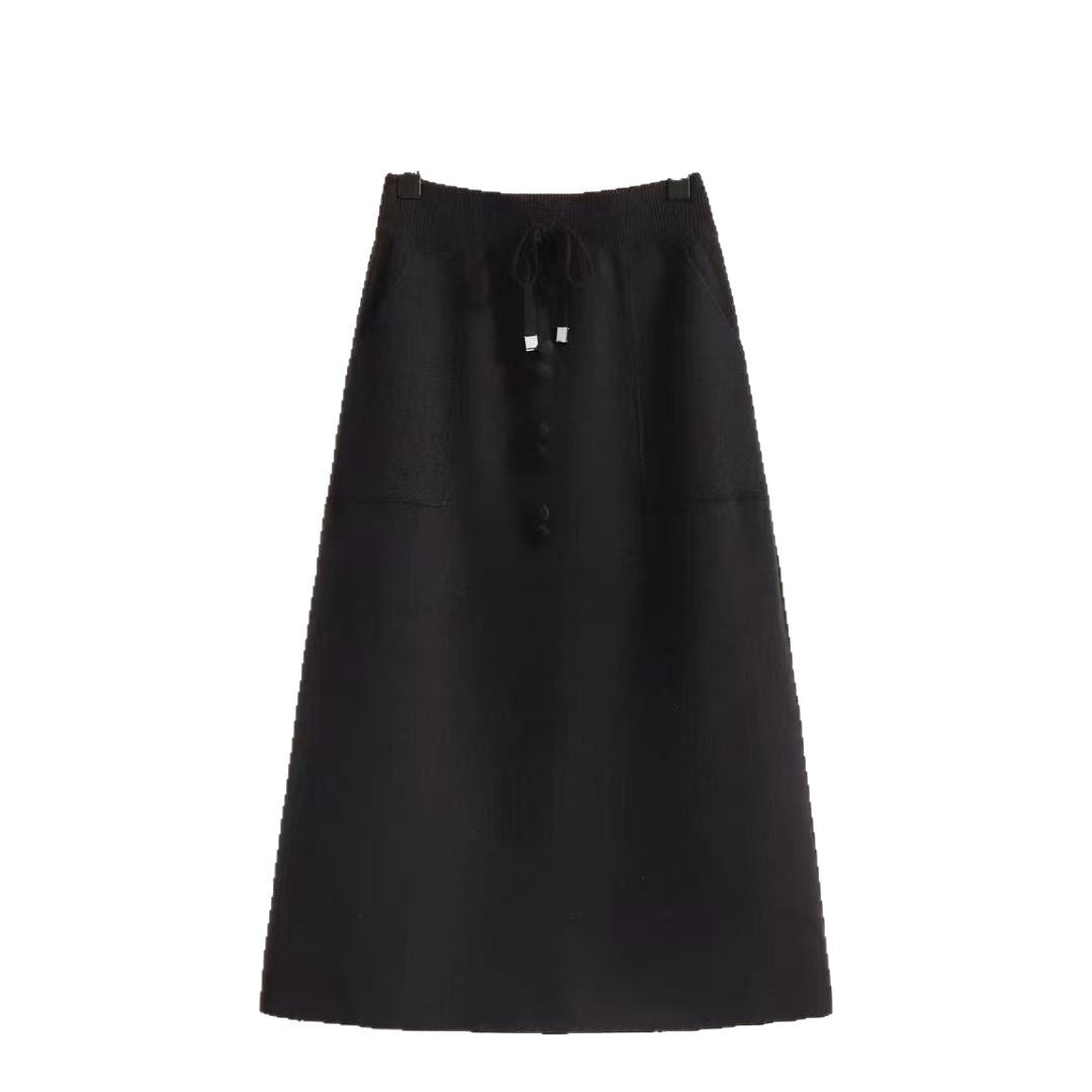 Jupe vintage pour femmes avec détails en boutons et taille élastique