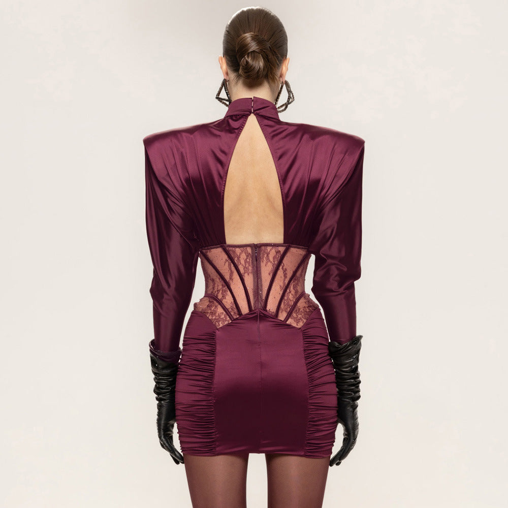 Robe de cocktail ajustée pour femmes avec élégante dentelle et fronces Heidi-Mode