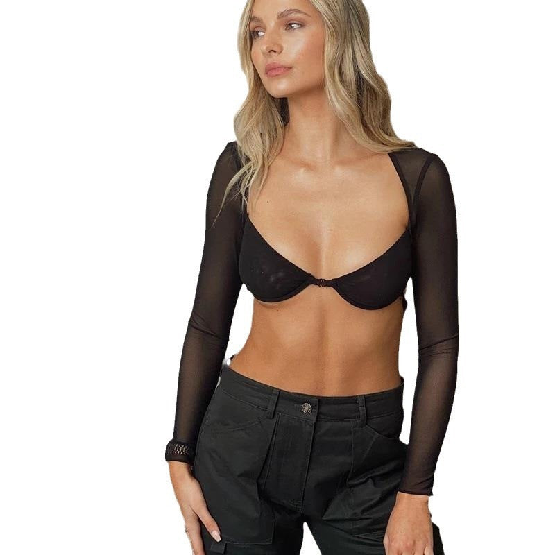 T-shirt transparent à manches longues pour femmes avec coupe ajustée R&B