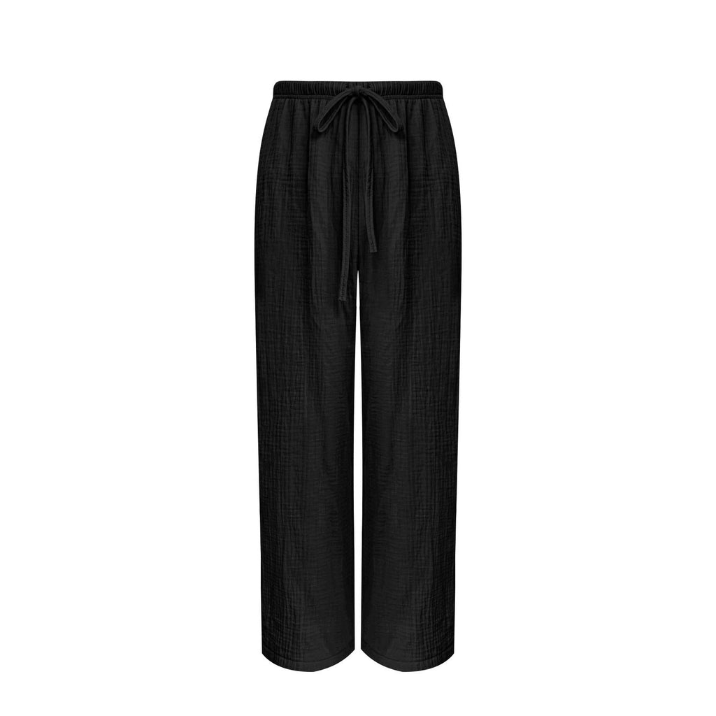 Pantalon palazzo en coton gaze fluide pour femmes avec taille élastique et cordon de serrage Echoarchiv